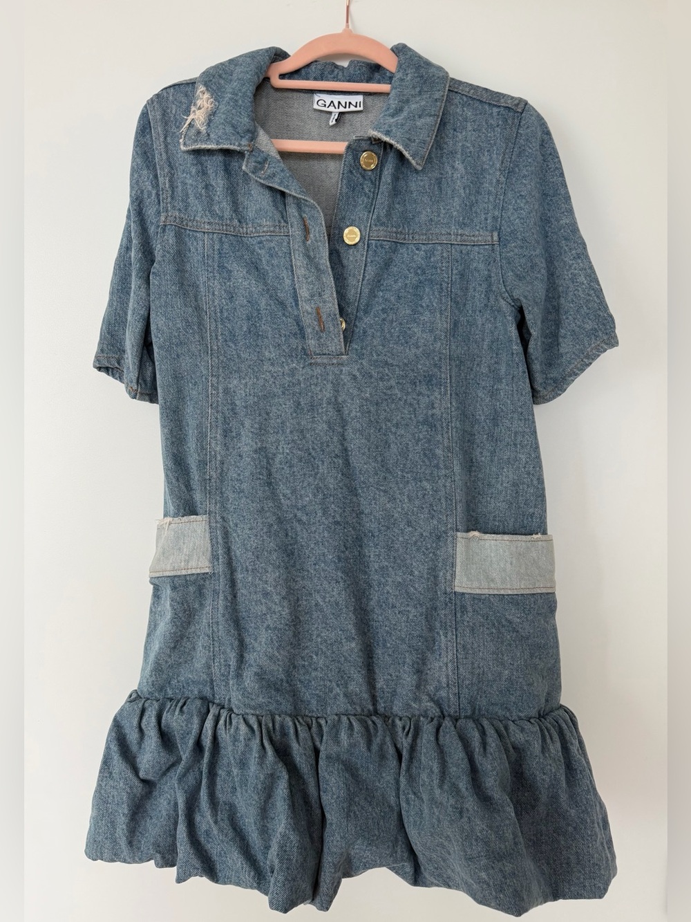 Ganni Patchwork Denim Mini Dress